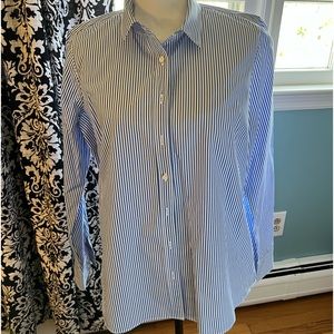J Crew Mercantile Button Up Blouse Blue White Stripe Long Sleeve Career